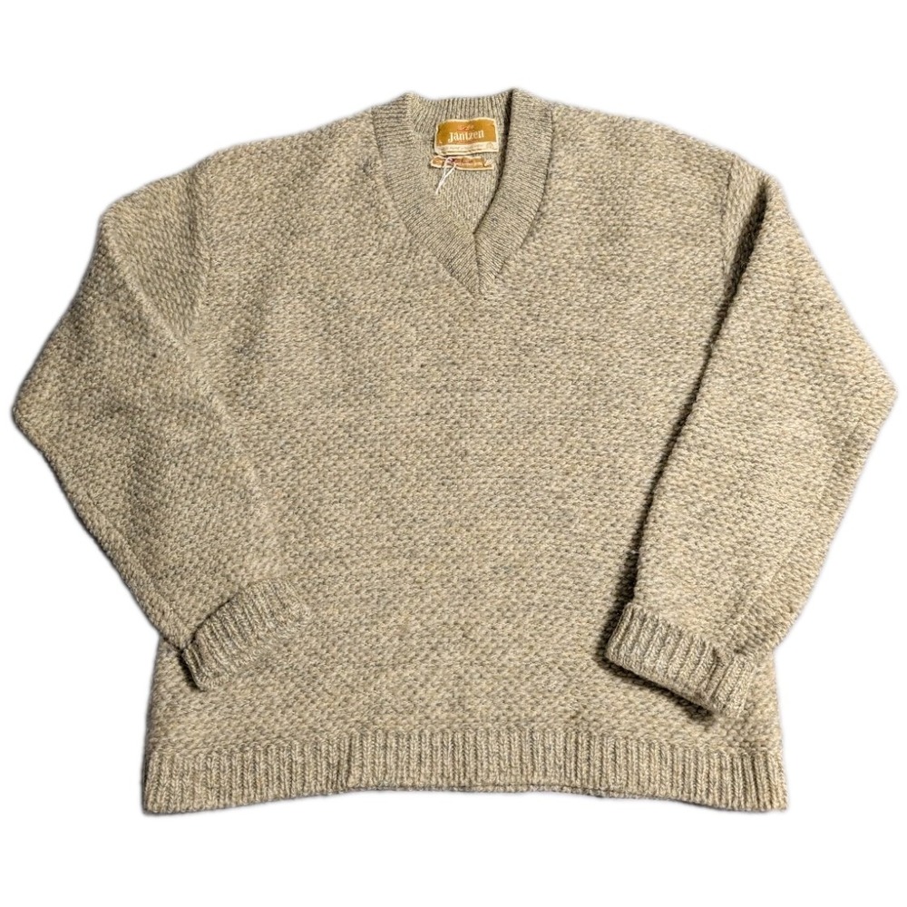 Vintage Jantzen‎ Cobblestone Knit Sweater Mens L Gray Virgin Wool USA V Neck